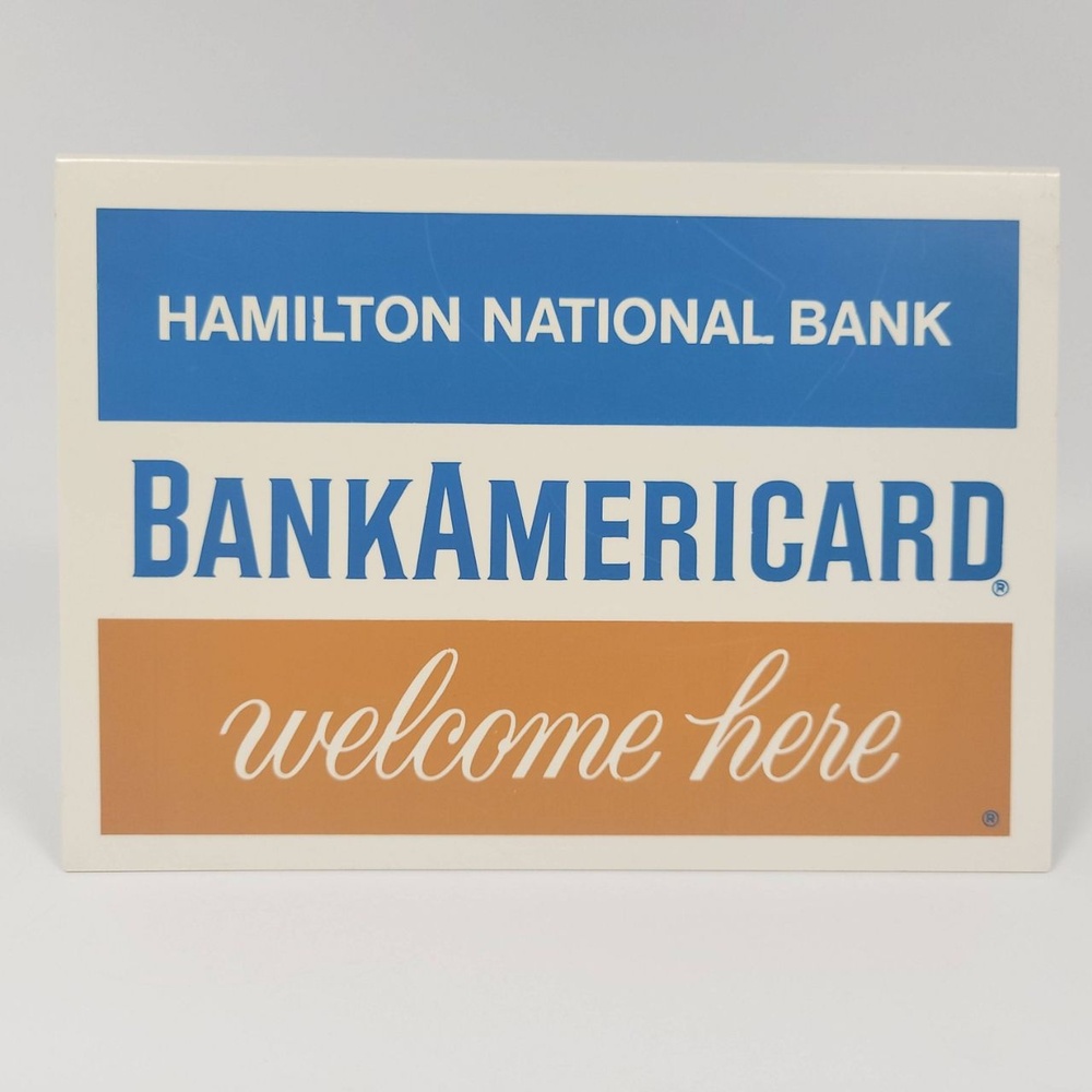 Hamilton National Bank BankAmericard 5"x7" Double Sided Tent‎ Card 1966 VTG